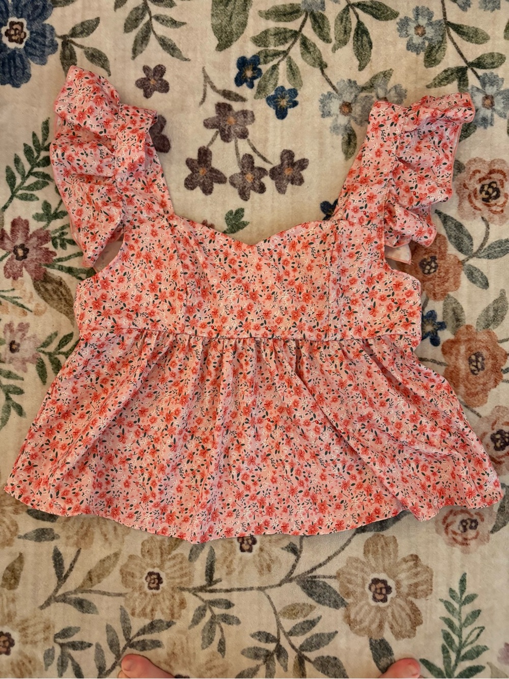 SHEIN Pink Floral Print Ruffle Crop Top